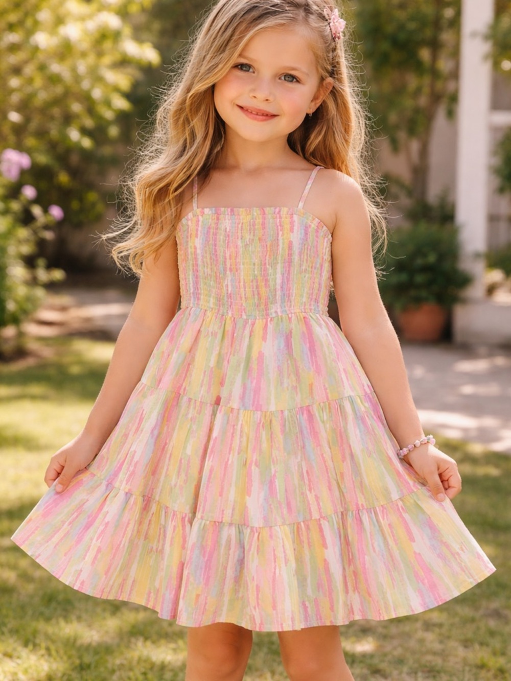 Girls Hayden Smocked Tiered Sundress Pastel Summer Dress Size S